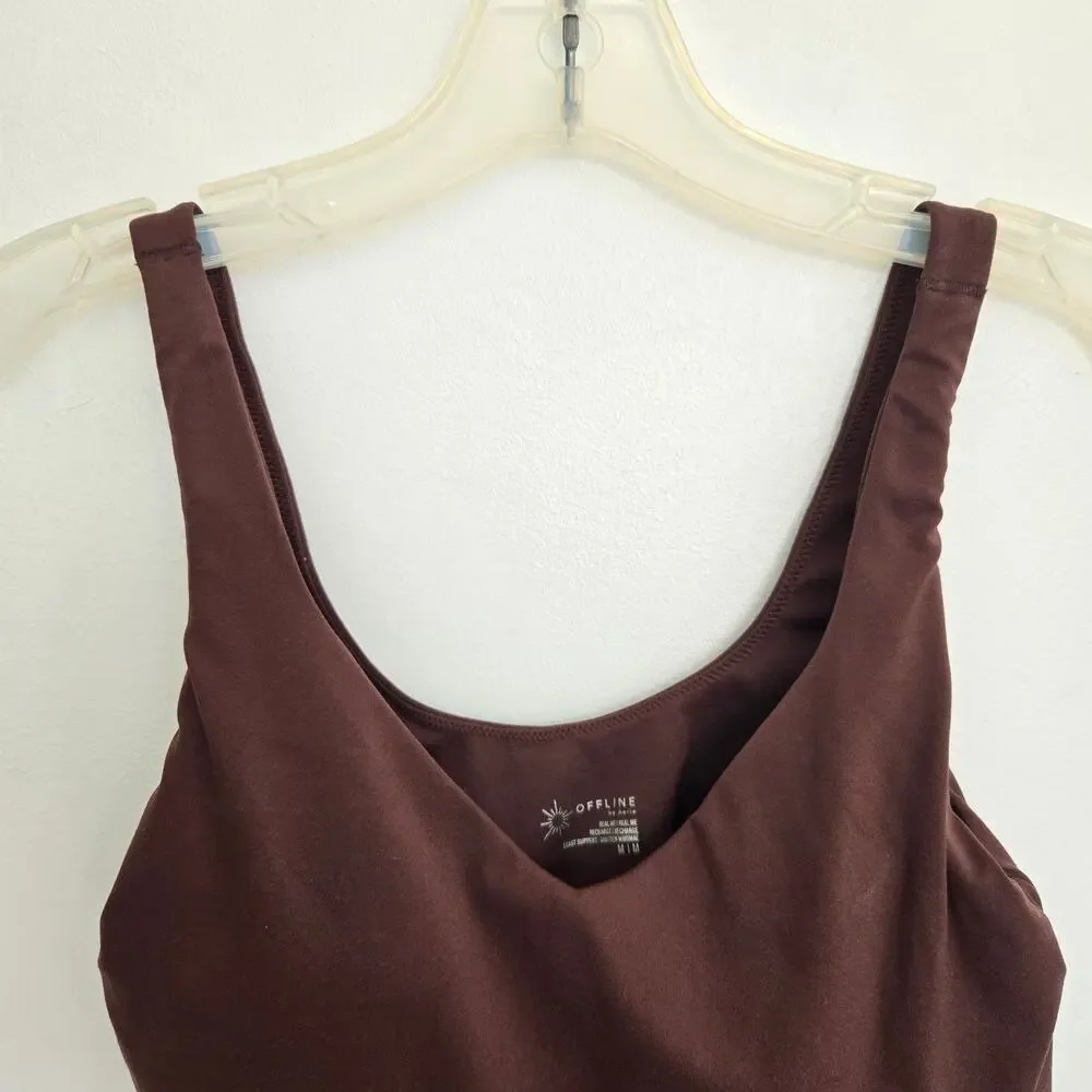 Aerie Offline Real Me Recharge Minimal Support Bra Longline Brown Women Medium